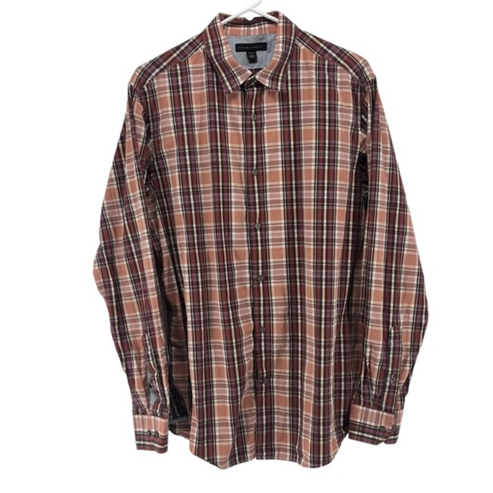 Banana Republic Mens Plaid Button Down Collared Shirt Orange Red Size L 10624